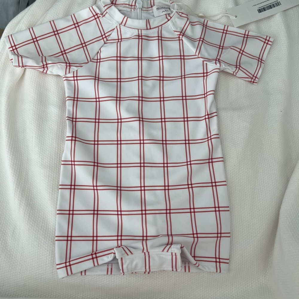 Minnow Swim Rashguard White & Red Grid for Baby Boy Size 1